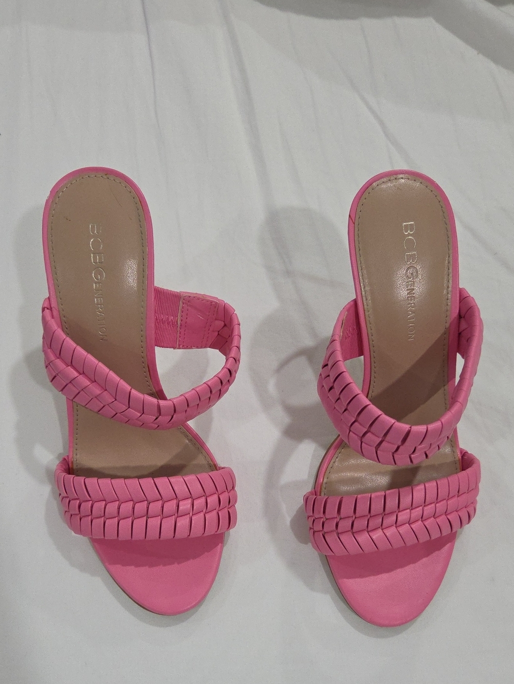 BCBGeneration Pink Braided Double-Strap Slide Heels